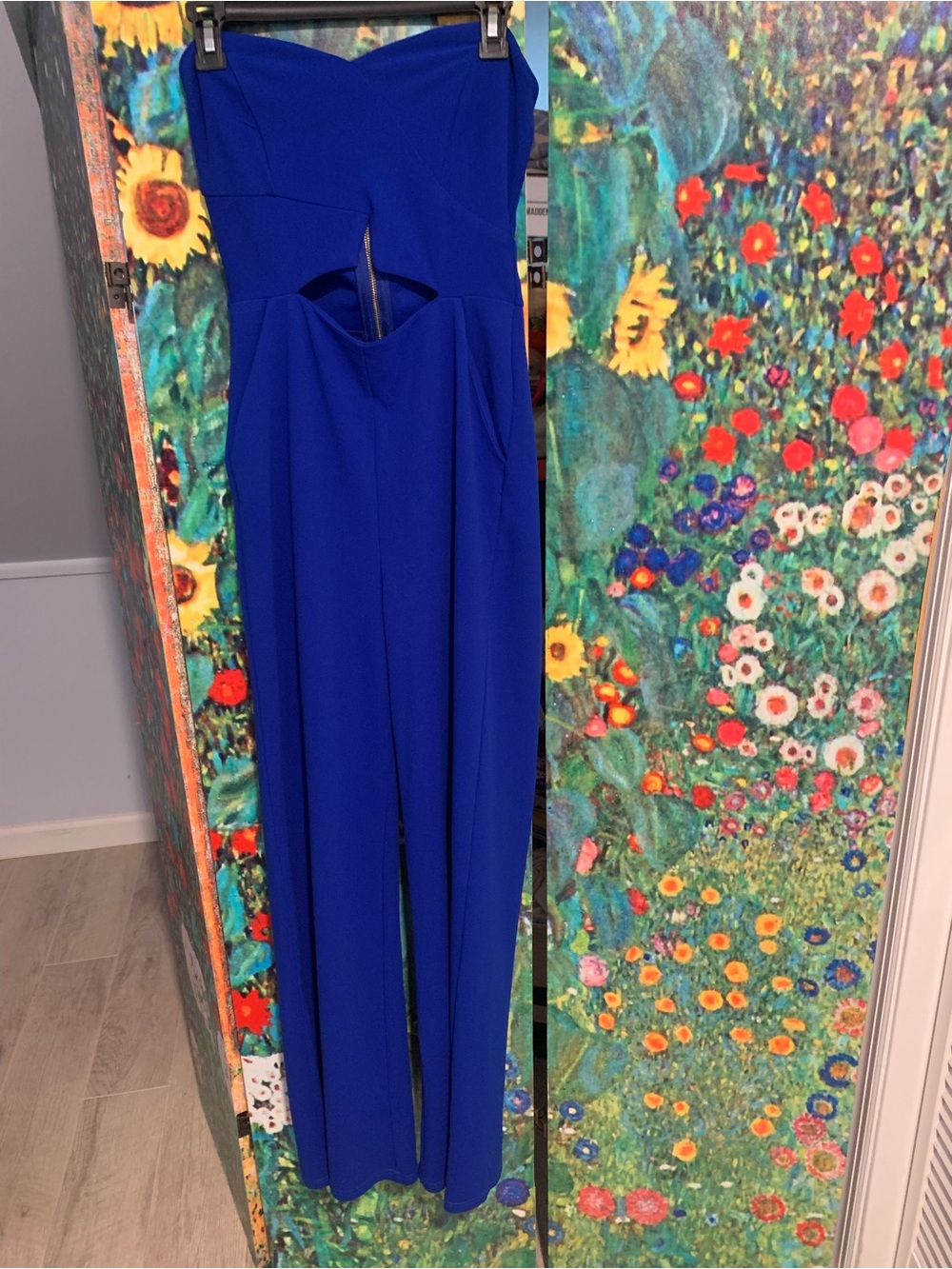 a'gaci Strapless Royal Blue Cutout Jumpsuit